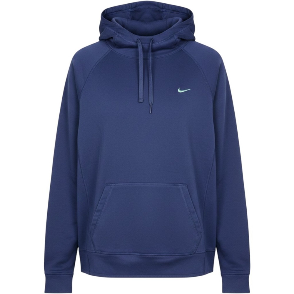Nike Dri-FIT Mens Navy Blue Fleece Hoodie Sweatshirt Medium Teal Swoosh Training